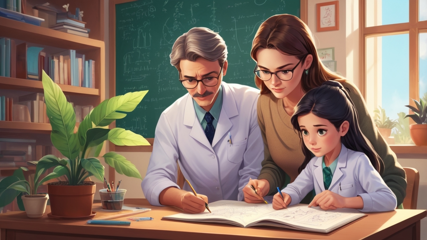 a student and two tutors sitting in a class having a Cambridge AS Level tutoring session